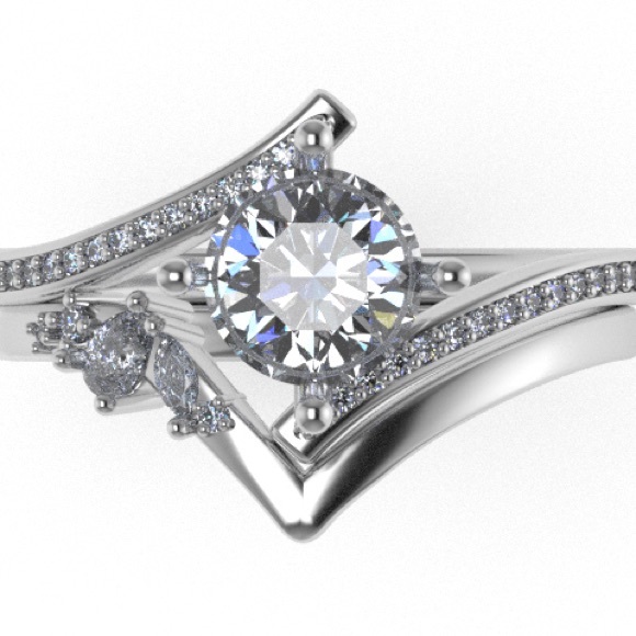14k White Gold Diamond Engagement Ring and Wedding Band Set - Picture 7 of 10